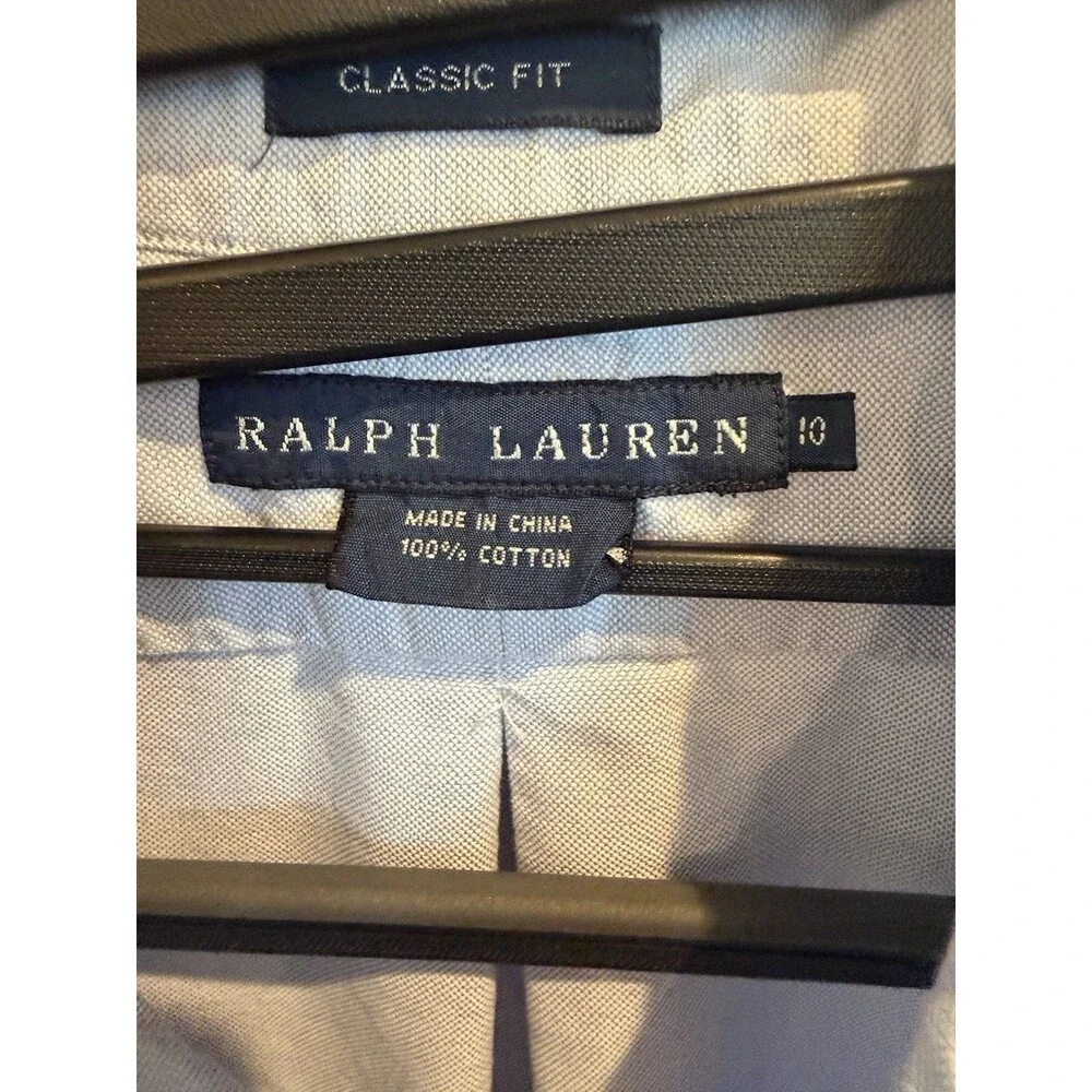 Ralph Lauren Boys Size 10 Blue Oxford Shirt Classic Fit Pony Button Down Cotton